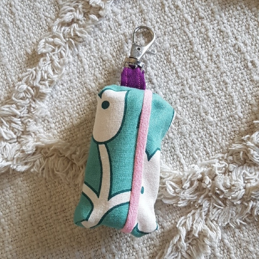 Turquoise Green Floral Doggy Poo Bag Holder Pouch Handmade